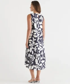 Palm Print Column Maxi Dress