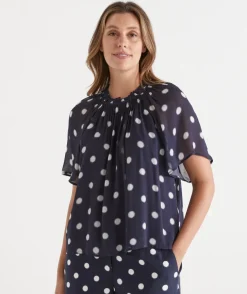 Polka Dot Gathered Neck Blouse
