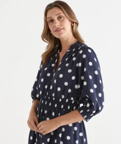 Polka Dot Shirred Waist Dress