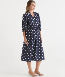 Polka Dot Shirred Waist Dress