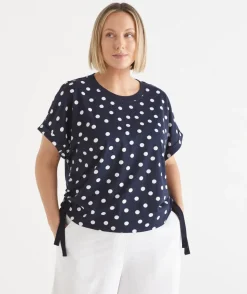 Polka Dot Short Sleeve Ruched Side Top