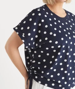 Polka Dot Short Sleeve Ruched Side Top