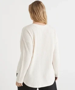 Self-Stripe Curve Hem Long Sleeve Top