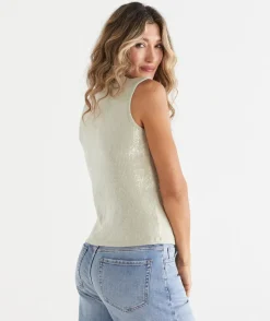 Sequin Scoop Tank - Gold