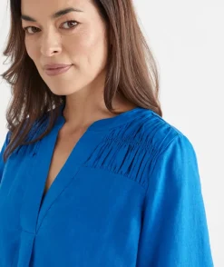 Shirred Shoulder Long Sleeve Dress