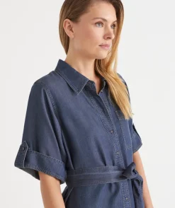 Short Sleeve Belted Shirt Dress
