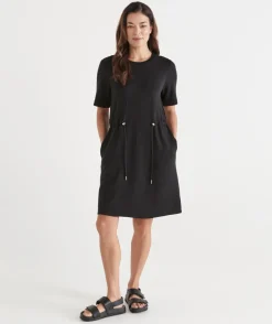 Short Sleeve Stretch Jersey Dress - Black