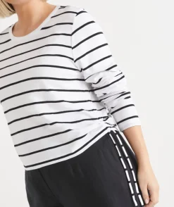 Slub Stripe Long Sleeve Ruched Top