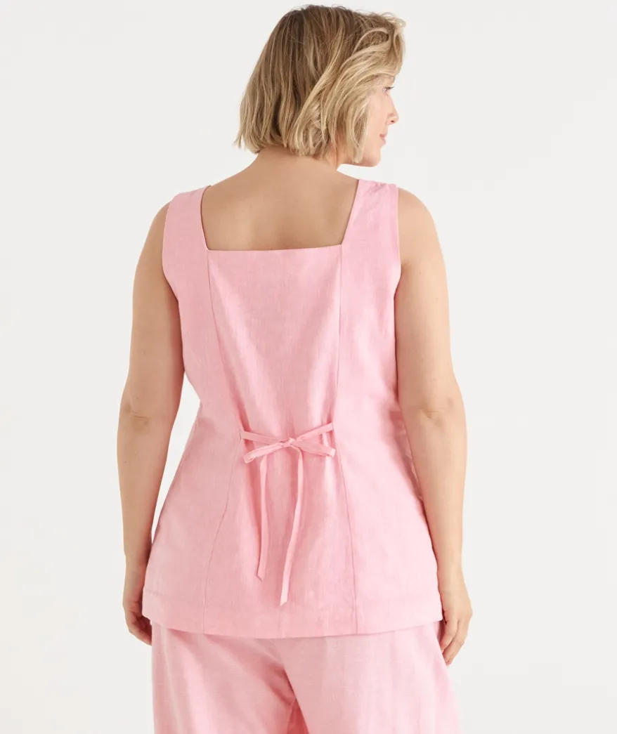 Square Neck Button Up Vest - Pink