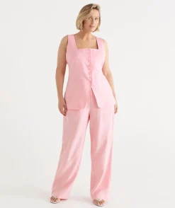 Square Neck Button Up Vest - Pink