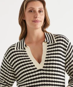 Stripe Knit Polo Top