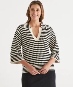 Stripe Knit Polo Top