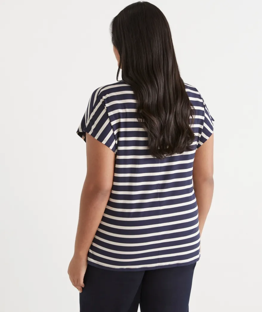 Stripe Mock Neck Short Sleeve Tee - Ink