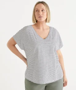 Stripe Slub V Neck T-Shirt