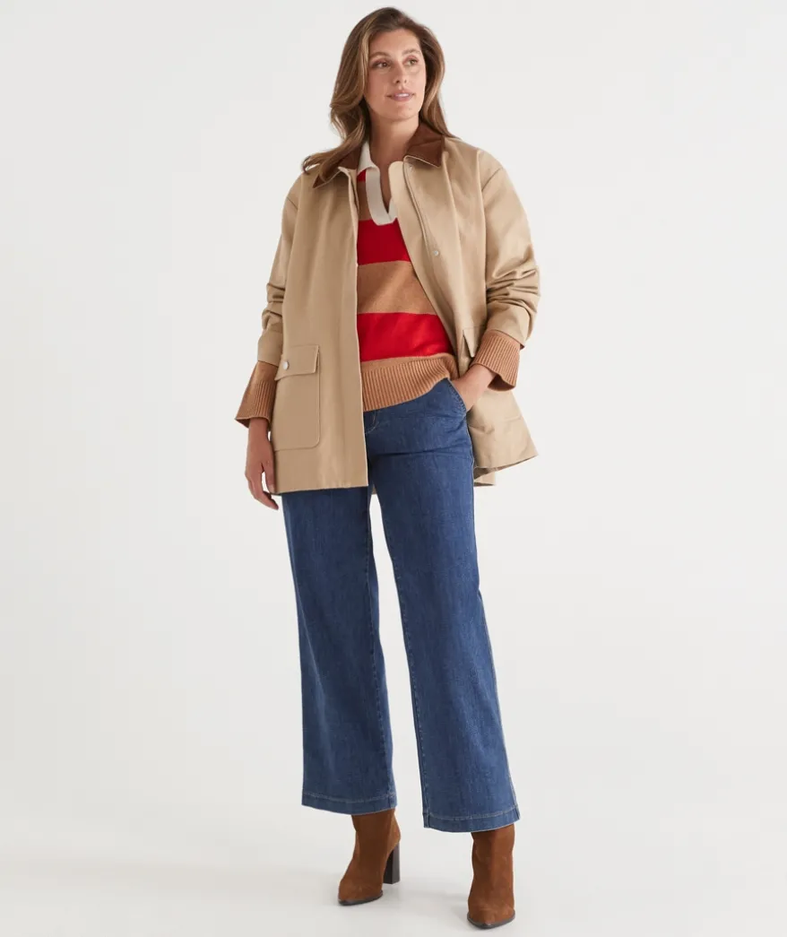 Striped Knit Rugby Polo Jumper - Red