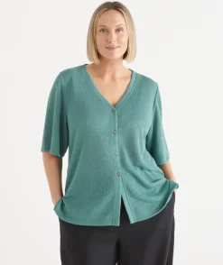 Textured Button Up Short Sleeve Top