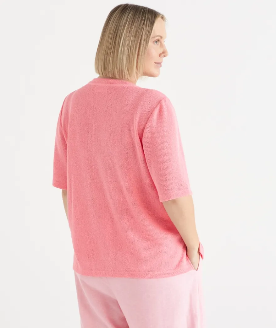 Textured Button Up Short Sleeve Top