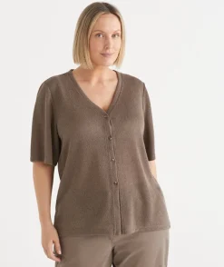 Textured Button Up Short Sleeve Top