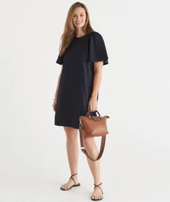 Textured Short Sleeve Flutter Dress