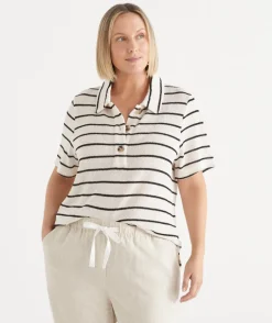 Textured Stripe Polo Top
