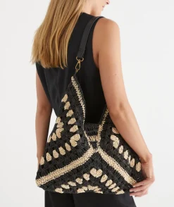 Two-Tone Raffia Shoulder Bag