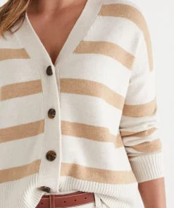 V Neck Contrast Stripe Cardigan