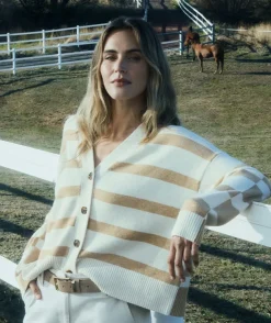 V Neck Contrast Stripe Cardigan