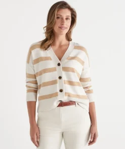 V Neck Contrast Stripe Cardigan