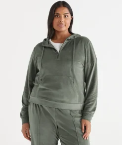 Velour Quarter-Zip Jumper - Light Khaki